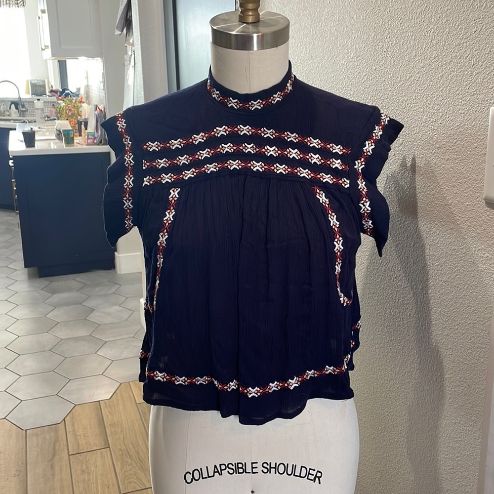 Boho Navy Gauzy Crop Top